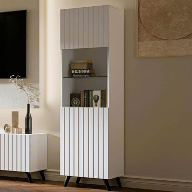Atlantis Matte White Tall Display Cabinet - Elegant Storage Solution for Modern Homes - UK Luxury Furniture